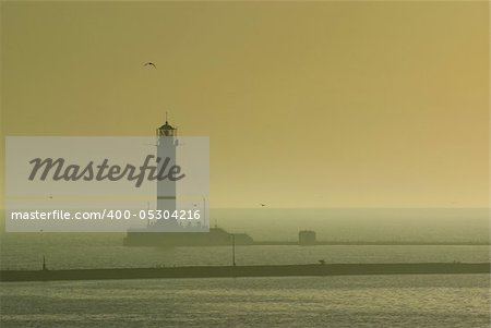 Early morning Odessa harbour lighthouse. Ukraine. Black Sea.