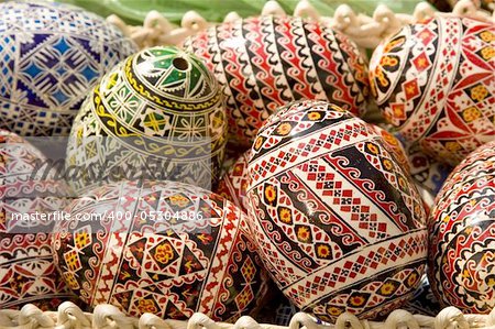 Painted eggs decorated by various techniques before Easter