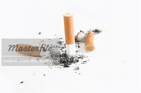 Quit smoking - cigarette butts, smoking concept, over white