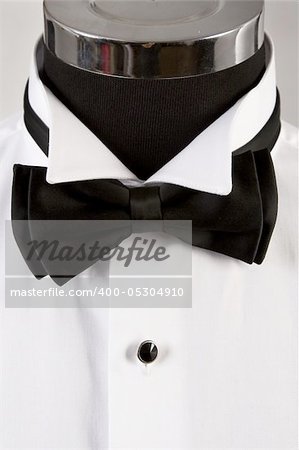 front view of bow tie and ceremony shirt