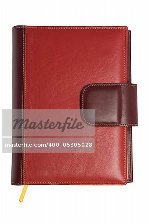 Blank red soft leather covered book isolated on white background