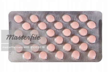 front view of pink pills, drugs blister