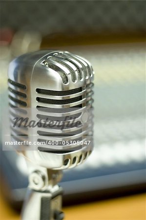 front view of vintage microphone in music studio