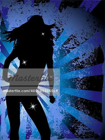 Grunge Background with Party Girl Silhouette with Stars