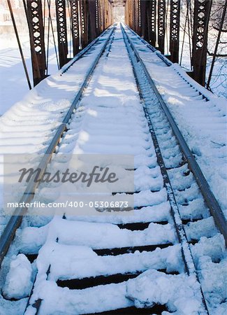 Winter scene of snowy railroad tressle