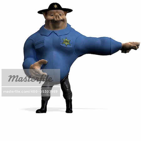 toon animal big pig as a policeman. 3D rendering with clipping path and shadow over white