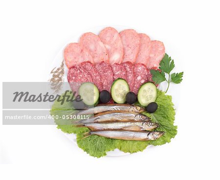 sausages with kipper fish isolated on white