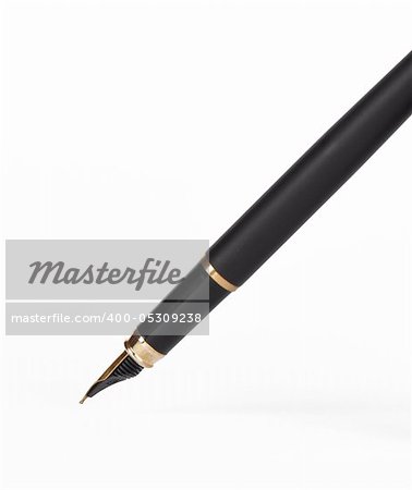 Picture of ink pen with a feather on a white background