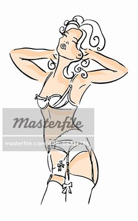 Sexy woman girl emblem lingerie white on black