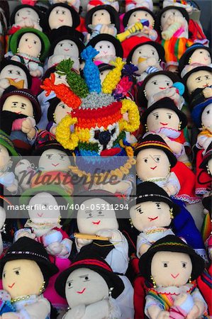 Traditional South American cloth dolls in craft market, Ecuador