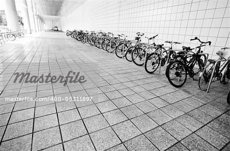 Bike parking area outside a public railway station in germany europe