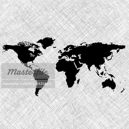 black world map over grunge stripes, abstract art illustration