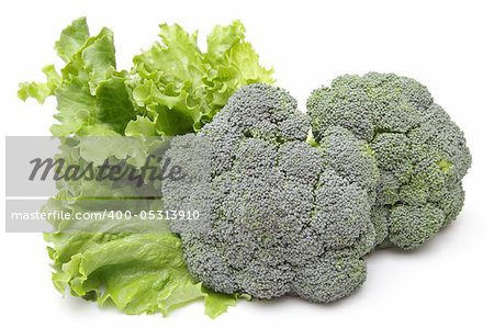 Lettuce and broccoli isolated on white background