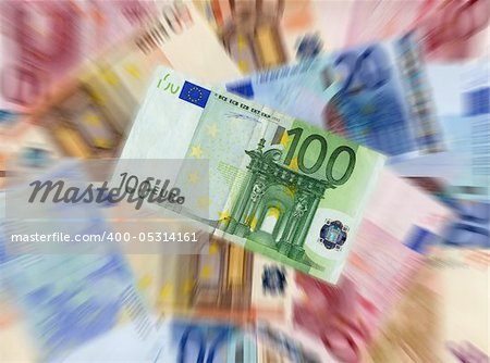 Zoom blur on 100 Euro money banknote