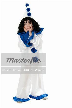 child in costume Piero isolated on white background