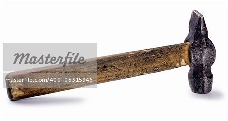 Old shabby working hammer of handwork on the wooden handle