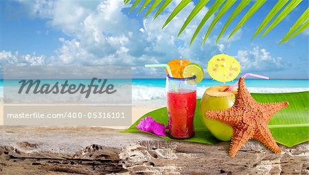 Coconut cocktail starfish tropical Caribbean beach refreshment