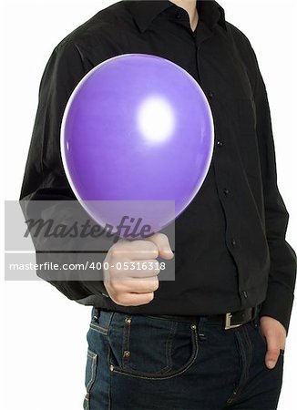 man holding baloonn isolated on white background