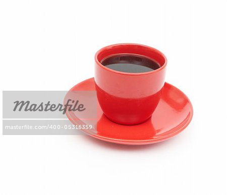 cup of black coffee white background red mug