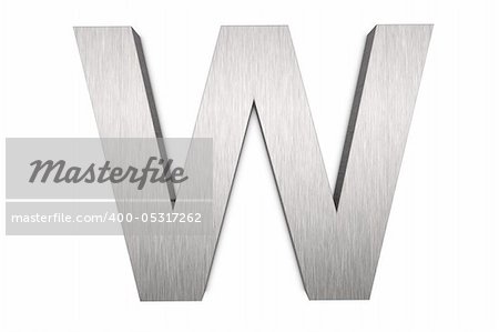 Brushed metal letter W on white background