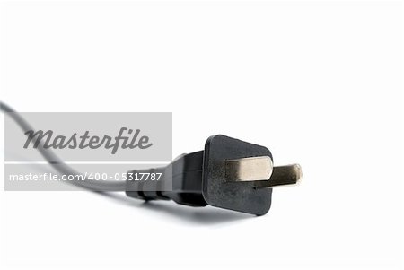 Black electrical plug and electrical cord isolated on white background