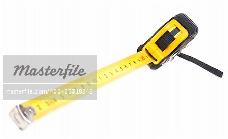 Black tape measure with yellow centimetre insulated on white background