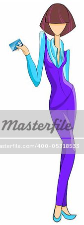 Illustration of stylish woman with her credit card in hand.