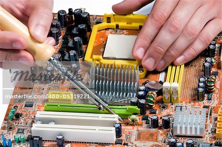 Process of repair of the electronic device close up