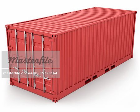 Red freight container isolated on white background