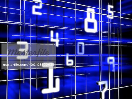 Dark Blue Futuristic numerals on black background