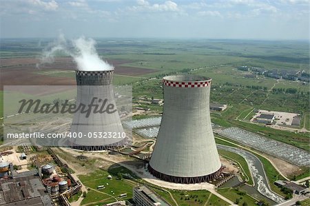 landscape with the power plant chimneys