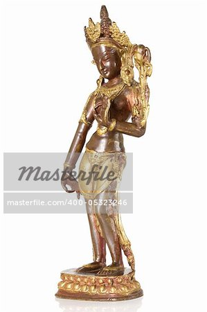 Ancient Statuette of Parvati isolated on a white background