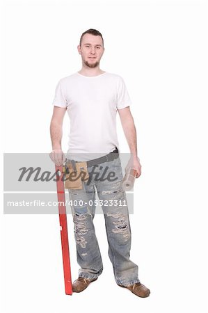 young adult worker over white background