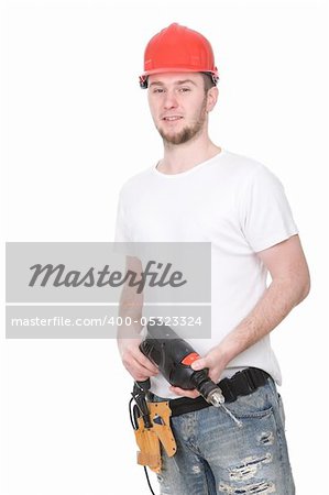 young adult worker over white background
