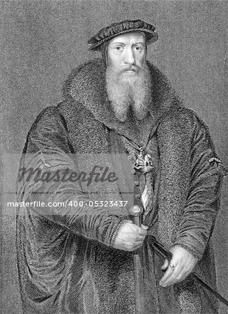 William Paget, 1st Baron Paget of Beaudesert (1506-1563) on engraving from 1838. English statesman and accountant who held prominent positions in the service of Henry VIII, Edward VI and Mary I. Engraved by H.Robinson after a painting by Holbein and publised by J.F.Tallis, London & New York.