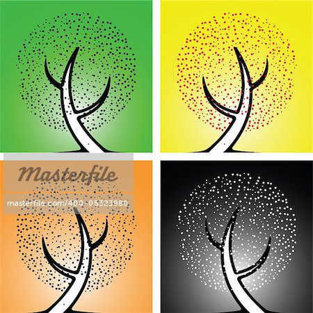 seasons tree composition, abstract vector art illustration