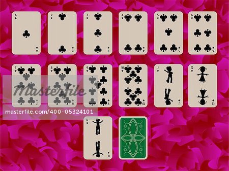 suit of clubs playing cards on purple background, abstract art illustration