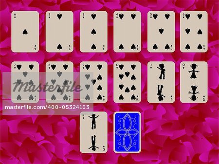 suit of spades playing cards on purple background, abstract art illustration