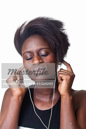 Beautiful Black Woman Listening Music