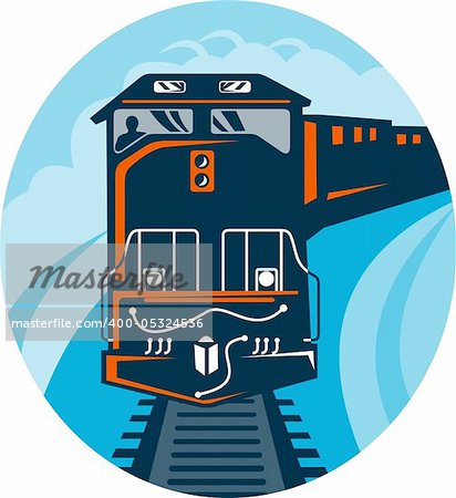 illustration of a Diesel Train traveling on tracks straight up