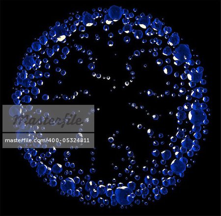 Ring of air bubbles deep underwater. 3d