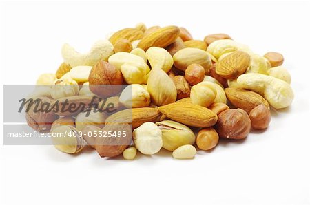 Assorted mixed nuts on white background