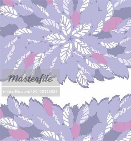 Purple and pink flower and leaves borders. This image is a vector illustration.