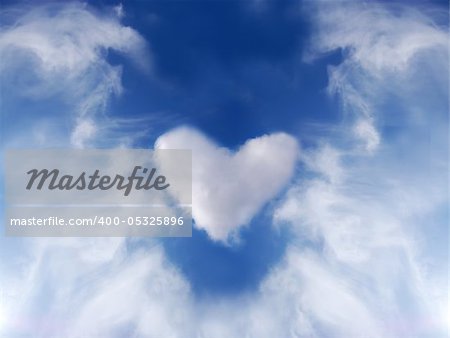 Abstract heart in blue sky.