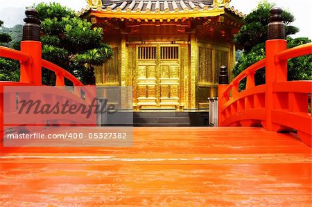 oriental golden pavilion of Chi Lin Nunnery and Chinese garden, landmark in Hong Kong .