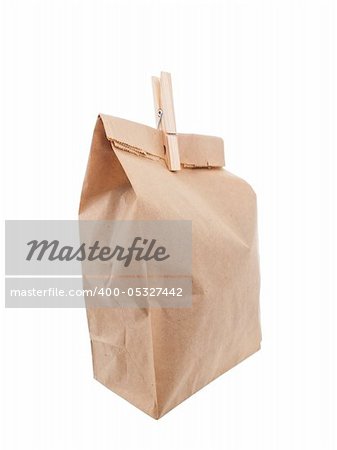 Old style paper lunch bag closed with clothespin