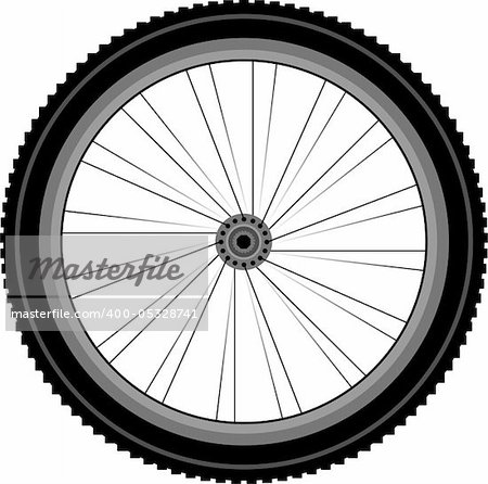 Front wheel of a mountain bike isolated on white