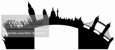 Illustration of the London skyline - Big Ben, London Eye, Tower Bridge, Westminster  -space for text. This file is vector, can be scaled to any size without loss of quality.