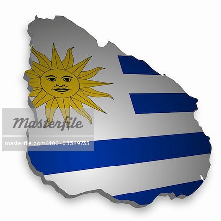 3D outline of Uruguay with flag