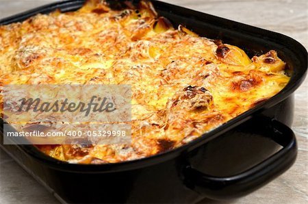 scalloped potatoes  in the pan